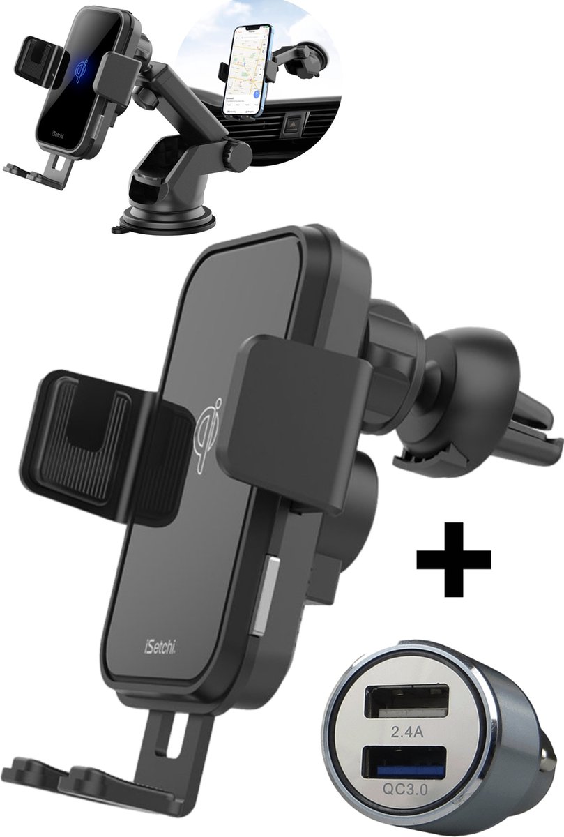 iSetchi Telefoonhouder Auto met Draadloze oplader groot iSetchi Telefoonhouder Auto met Draadloze oplader groot